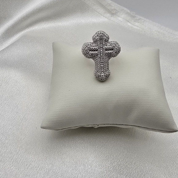 Luxury Sterling Silver 925 Moissanite Baguette Cross Ring